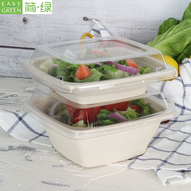 Bagasse Bowls Biodegradable With Plastic Lids For Salad ...